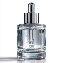 Naklejka premium Clear Glass Dropper Bottle with Silver Cap for Cosmetic Serum or Essential Oil