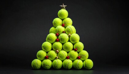 Tennis balls arranged as a Christmas tree