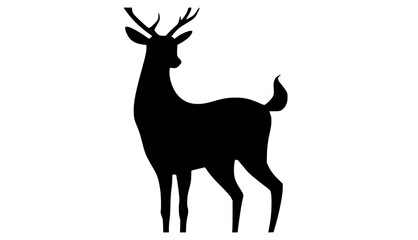 a black silhouette of a deer with antlersanimal, antler, black, deer, fawn, illustration, moose, profile, reindeer, roe deer, stand, trumpet 