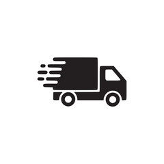 Illustration of a black delivery truck with motion lines, perfect for conveying themes of shipping, logistics, and fast service in a minimalist style