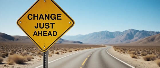 desert highway sign pointing ahead, journey into an unknown future with caution | business, travel, future, warning, leadership theme