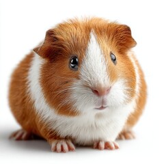 Adorable Ginger and White Guinea Pig Portrait on White Background