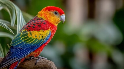 Colorful Macaw Perched on Branch in Lush Tropical Forest Scene
