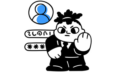 Flat Vector Illustration of Privacy Protection and Cybersecurity Guard Black and White