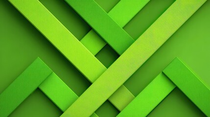 Geometric abstract design showcasing layered green rectangles intersecting and overlapping in various shades, creating a modern and textured composition with a clean aesthetic, perfect for background