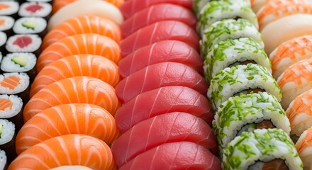 Assortment of fresh sushi and maki rolls for a delicious meal