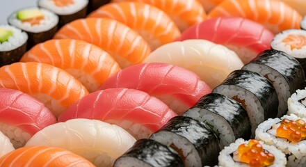 Assorted Fresh Sushi Platter Delicious Japanese Seafood Meal