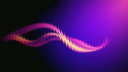 Dynamic glowing abstract wave of light streaks through dark digital space with vibrant purple and pink gradient background