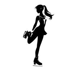 Fototapeta premium a silhouette of a girl figure skating, holding a water gunbeautiful, black, catch, dress, girl, profile, roller skate, shopping bag, skate, woman 