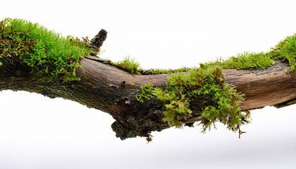 Rotten Branch Covered In Green Moss Isolated On Transparent Background