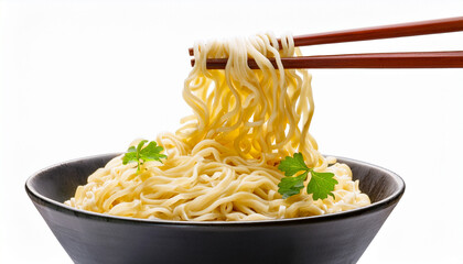 Closeup Of Delicious Noodles With Chopsticks Isolated On Transparent Background