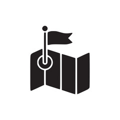 Vector art of black map with flag icon this simple and modern design element can be used for various purposes, such as indicating a location, destination, or landmark
