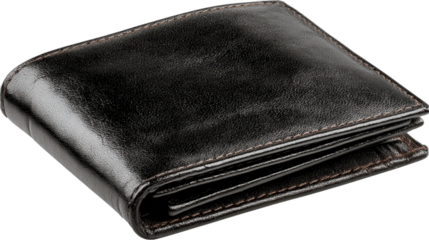Black leather wallet displayed on a white background showcasing its sleek design and practical features for everyday use