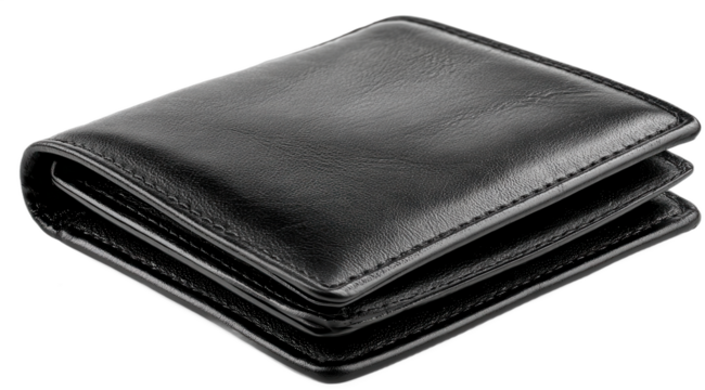 Black leather wallet displayed on a white background showcasing its sleek design and practical features for everyday use