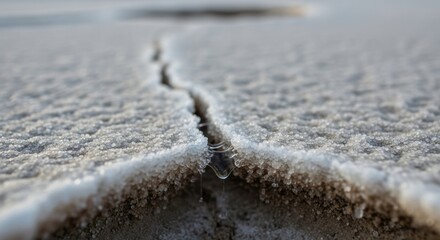 Close-up of salt crystals forming on a cracked surface in a dry environment