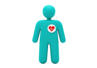Turquoise human figure with heart symbol isolated PNG, healthcare and medical concept for presentations and graphic design