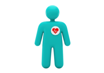 Turquoise human figure with heart symbol isolated PNG, healthcare and medical concept for presentations and graphic design