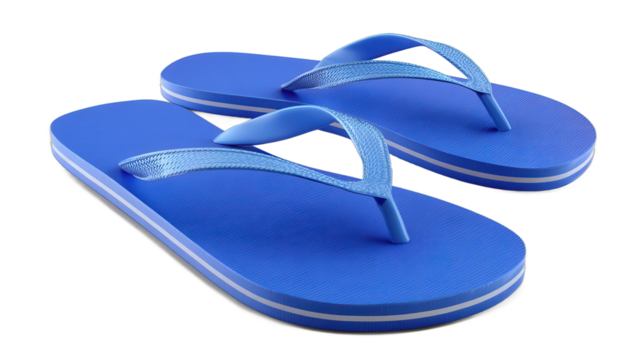 Bright blue flip flops for summer beach outings or casual wear on warm days