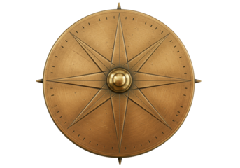 Antique brass compass rose isolated on transparent background, nautical navigation tool for travel and exploration concepts