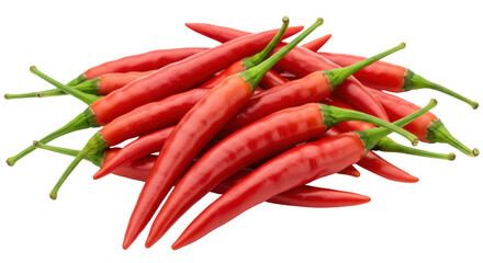 Pile of red chili peppers isolated on transparent background, spicy ingredient for cooking and seasoning