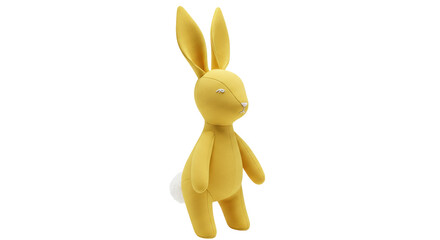 Yellow plush bunny toy isolated, soft stuffed animal for kids on transparent background, Easter...