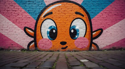 playful abstract graffiti art with bright colors on a textured brick wall | youth, design, street, modern, abstract theme