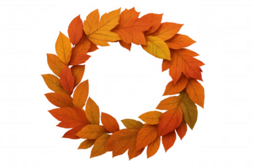 Autumn leaves wreath forming a circle frame, seasonal fall foliage decoration, transparent background