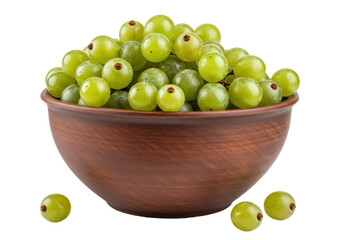 Fresh green gooseberries in a bowl isolated on white, healthy fruit rich in vitamins and antioxidants for food and nutrition concepts