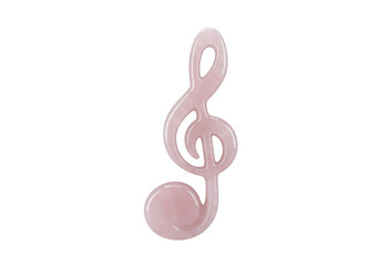 Pink rose quartz treble clef isolated, musical note symbol on transparent background, music lover gift idea, crystal healing