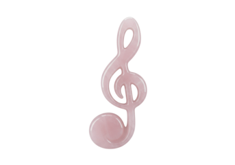 Pink rose quartz treble clef isolated, musical note symbol on transparent background, music lover gift idea, crystal healing