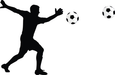 Soccer player silhouette reaching for balls on white background Keywords: soccer, football
