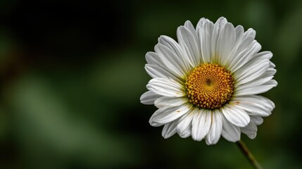 A vibrant macro photograph showcasing a single daisy in full bloom, revealing its delicate white petals and a textured yellow center, set against a soft, blurred green background, highlighting...
