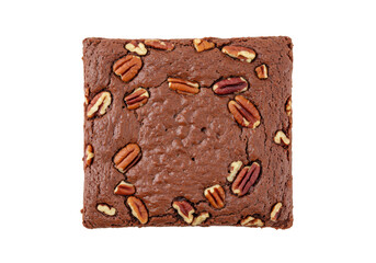 Delicious pecan brownie isolated on transparent background, rich chocolate dessert with nuts for bakery and confectionery concepts