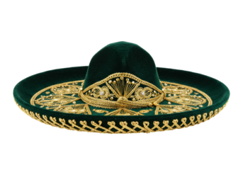 Green velvet sombrero with gold embroidery isolated, traditional Mexican hat for Cinco de Mayo celebrations and cultural events
