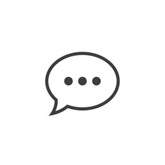 A simple, minimalist black and white icon representing a speech bubble with three dots inside, signifying a message or conversation.