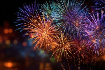 Naklejka premium Colorful Fireworks Bursting in Night Sky