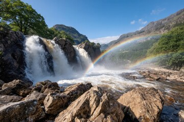 Fototapeta premium Close-up of a serene waterfall in nature