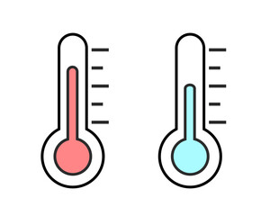 温度計、温度、気温、体感温度、体温、寒い、暑い、熱中症の程度を示すイラストセット
