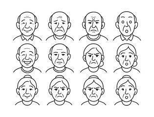 Expressions of elderly: diverse emotions in line art facial study