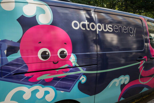 London, UK, September 24th 2025:An Octopus Energy van parked in London. Concept for smart meters, installation, upgrading, exchange, lower prices, bills and supplier. Copy space.