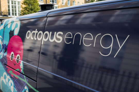 London, UK, September 24th 2025:An Octopus Energy van parked in London. Concept for smart meters, installation, upgrading, exchange, lower prices, bills and supplier. Copy space.