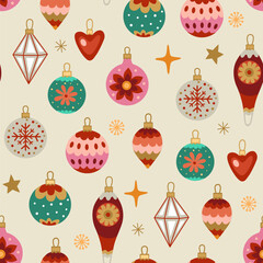 Retro Christmas ornaments seamless pattern