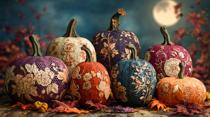 Halloween Pumpkins Decorated with Decoupage Art.