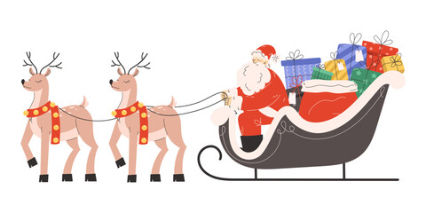 Santa Claus with reindeer and sleigh full of gifts © ardi