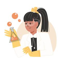 Scientist with flask and goggles