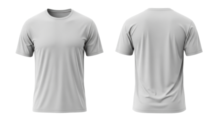 Blank unworn short-sleeved crew-neck t-shirt, lightweight performance fabric, subtle texture, unwrinkled, front/back views flat lay on transparent background, ready for design concept