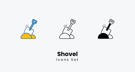 Shovel icon - Gardening and Landscaping Tool Symbol in Line and Flat Style and black Glyph Vector ilustration