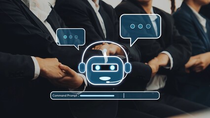 This image depicts a modern office scenario featuring professionals engaging in discussion,...