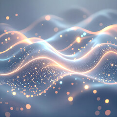 “Serene Abstract Wave Background with Glowing Blue and Orange Gradient Lines, Sparkling Dots, and Fluid Dreamlike Flow on a Futuristic Luminous Backdrop”
