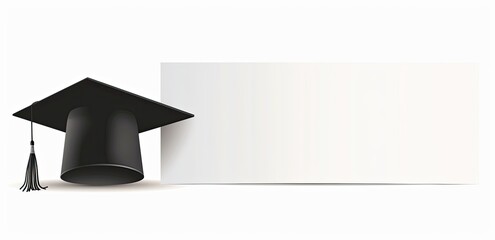Graduation cap by a white board. Education announcement, school banner use